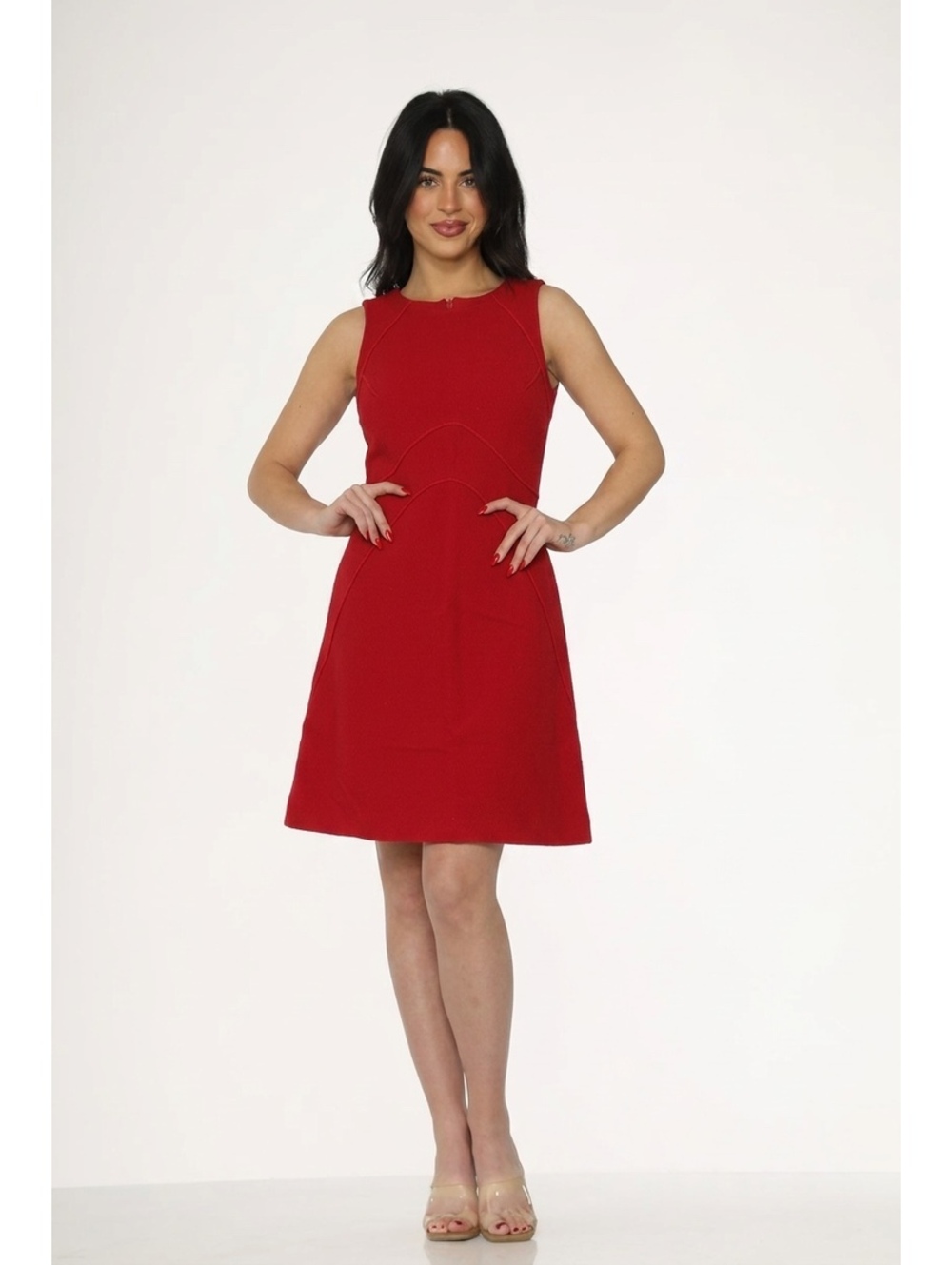 DKNY Red Wool Angora Sleeveless A-Line Dress Size 8 Career Holiday Classic